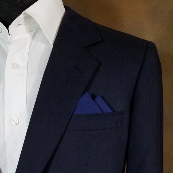 New - Dark Blue Cotton Pre-Folded Pocket Square Handkerchief Insert - Picture 1 of 7